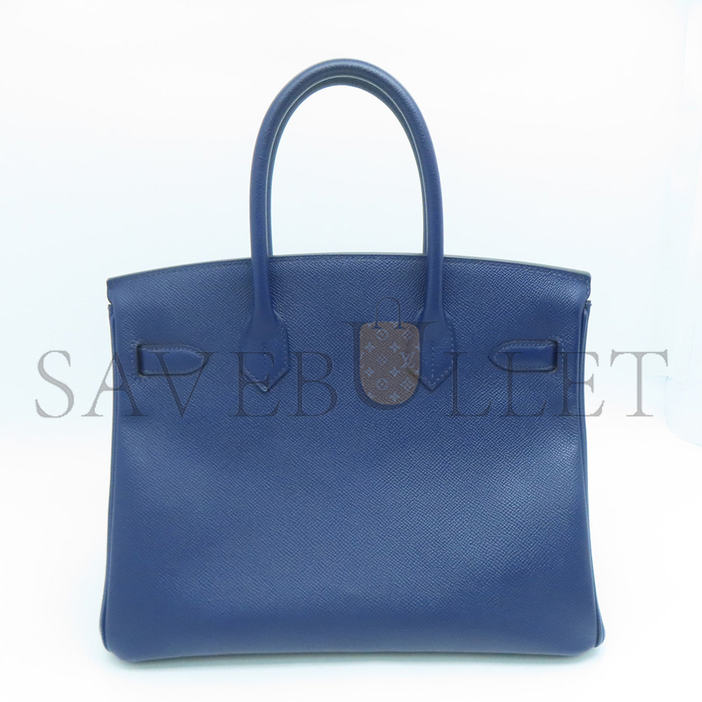 HERMÈS BIRKIN 25 SWIFT LEATHER AGATE BLUE GOLD BUCKLE H049362CK23 (25*20*13cm)